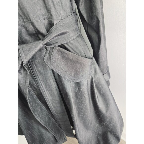 Samuel Dong Gray Metallic Taffeta Collared Bubble Hem Zip Trench Jacket Coat XL - Picture 7 of 14